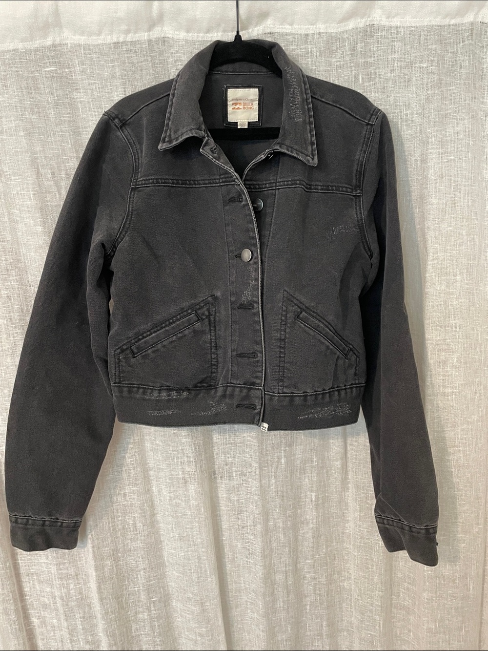 Billabong Washed Black Cropped Denim Jacket